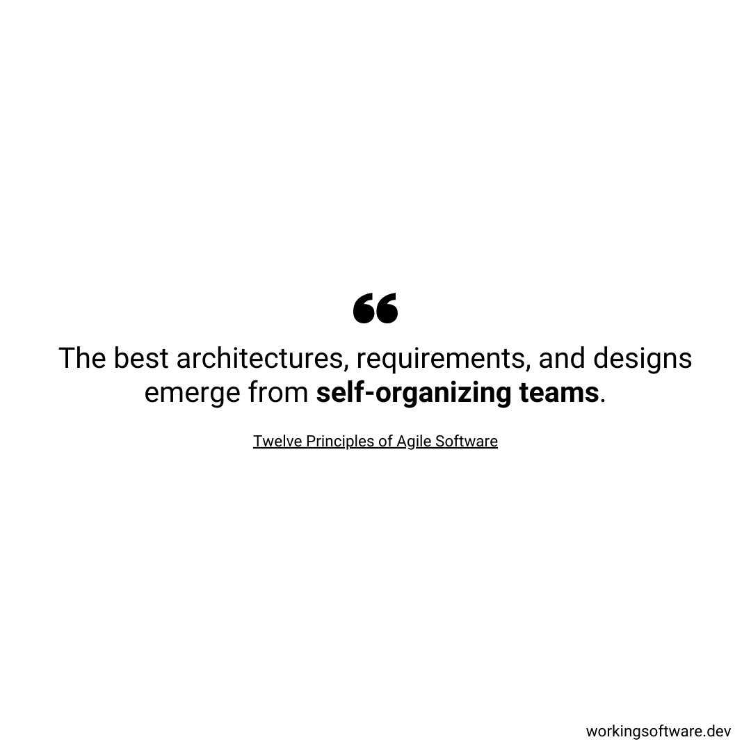 The best architectures, requirements, and designs emerge from self-organizing teams.